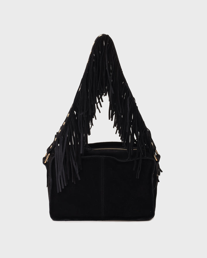 Núnoo Ellie Fringe Suede Black w. Gold Medium Black