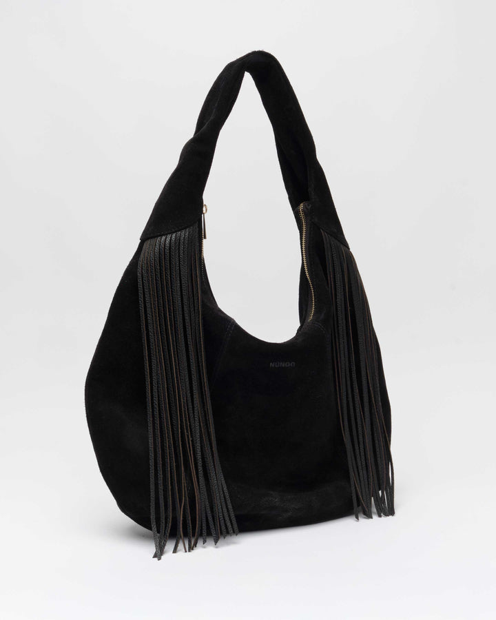 Núnoo Gabi Suede Fringe Black w. Gold Maxi Black