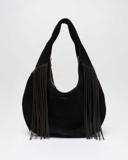 Núnoo Gabi Suede Fringe Black w. Gold Maxi Black
