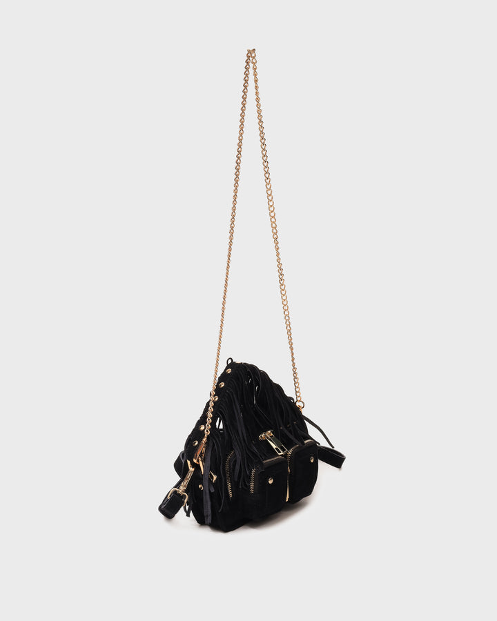 Núnoo Helena Fringe Suede Black w. Gold Small bag Black