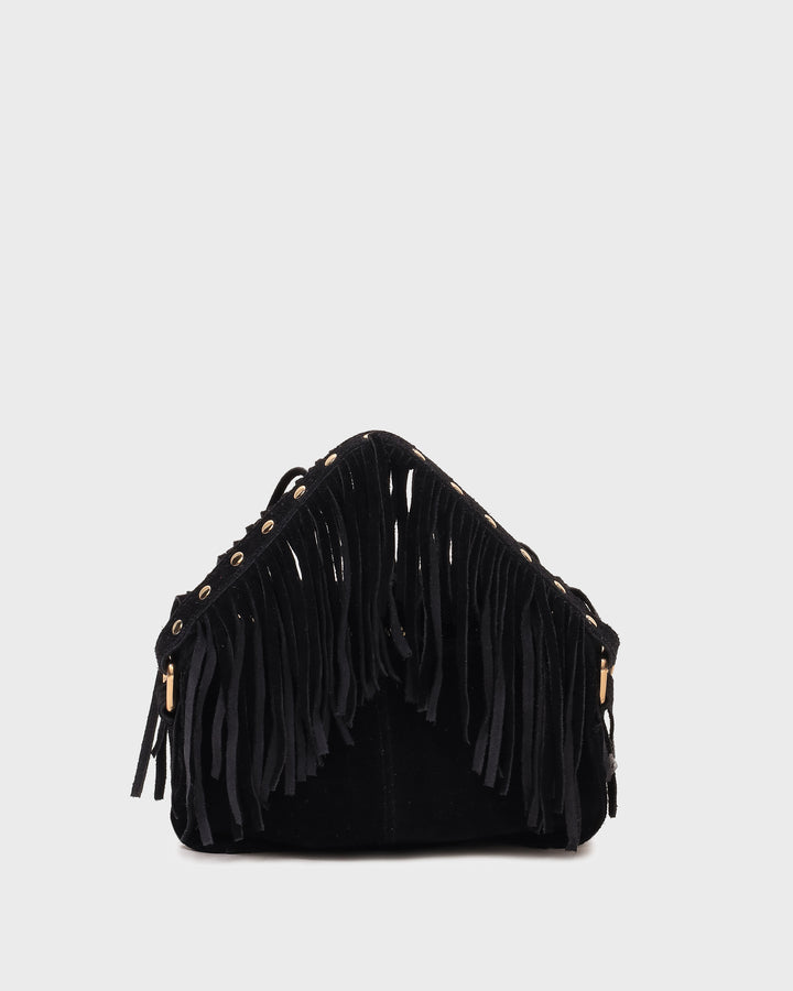 Núnoo Helena Fringe Suede Black w. Gold Small bag Black