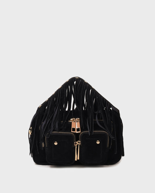 Núnoo Helena Fringe Suede Black w. Gold Small bag Black