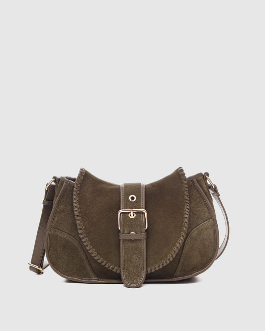 Núnoo Maria Stitch Suede Dark Olive w. Gold Medium Dark Olive