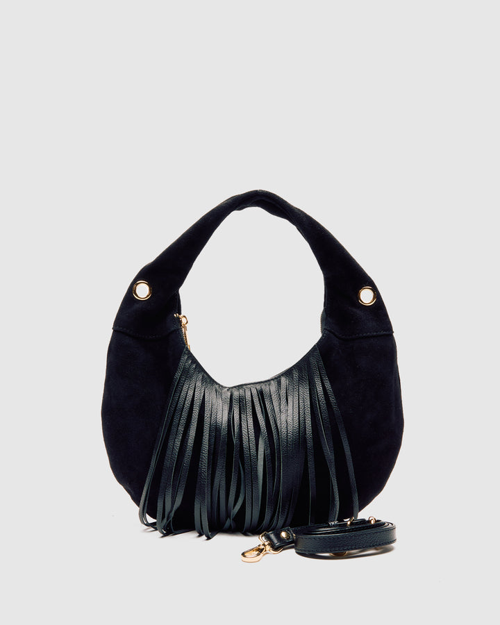 Núnoo Mini Gabi Suede Fringe Black w. Gold Small bag Black