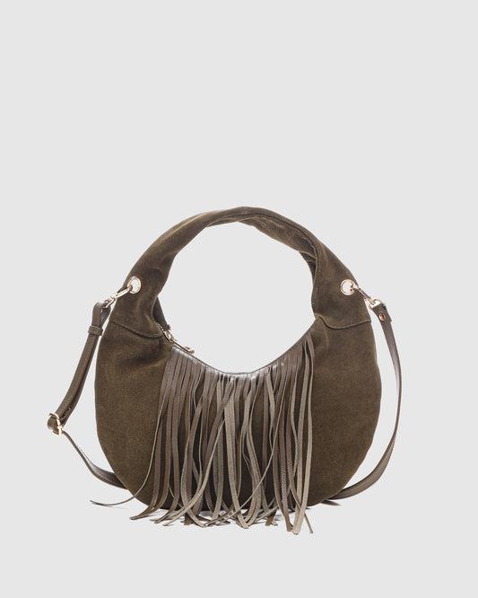 Núnoo Mini Gabi Suede Fringe Dark Olive w. Gold Small bag Dark Olive