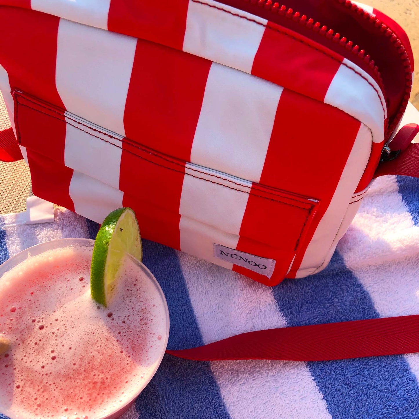 Núnoo Paloma recycled nylon Striped Crossbody Red/White