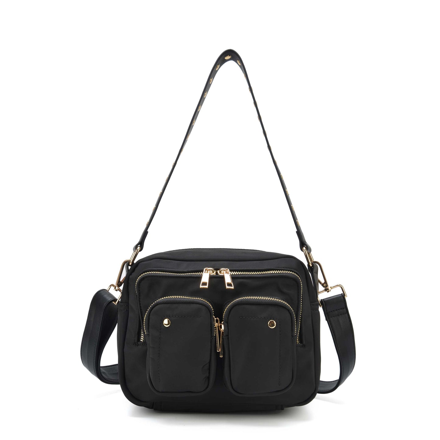 Núnoo Ellie Recycled Nylon Black w. Gold Shoulder bags Black