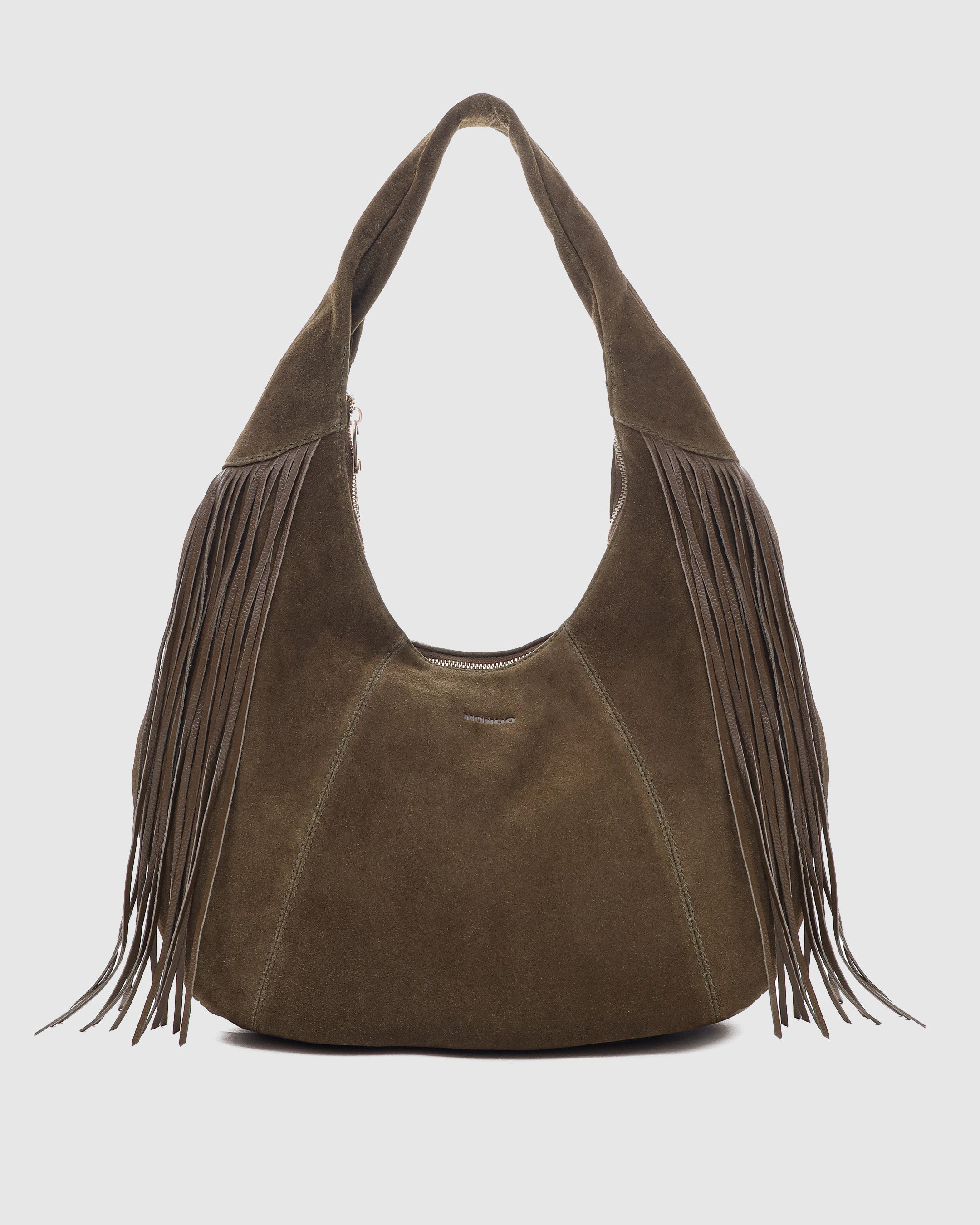 Gabi Suede Fringe Dark Olive w. Gold – Núnoo NO