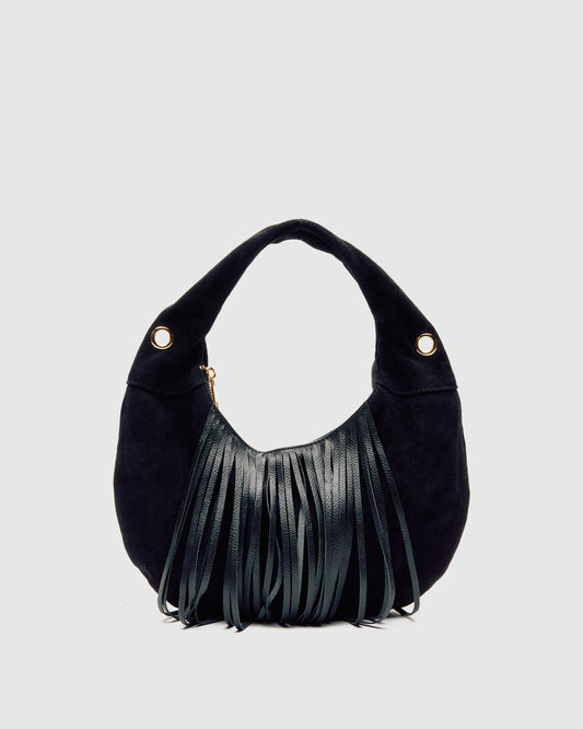 Núnoo Mini Gabi Suede Fringe Black w. Gold Small bag Black