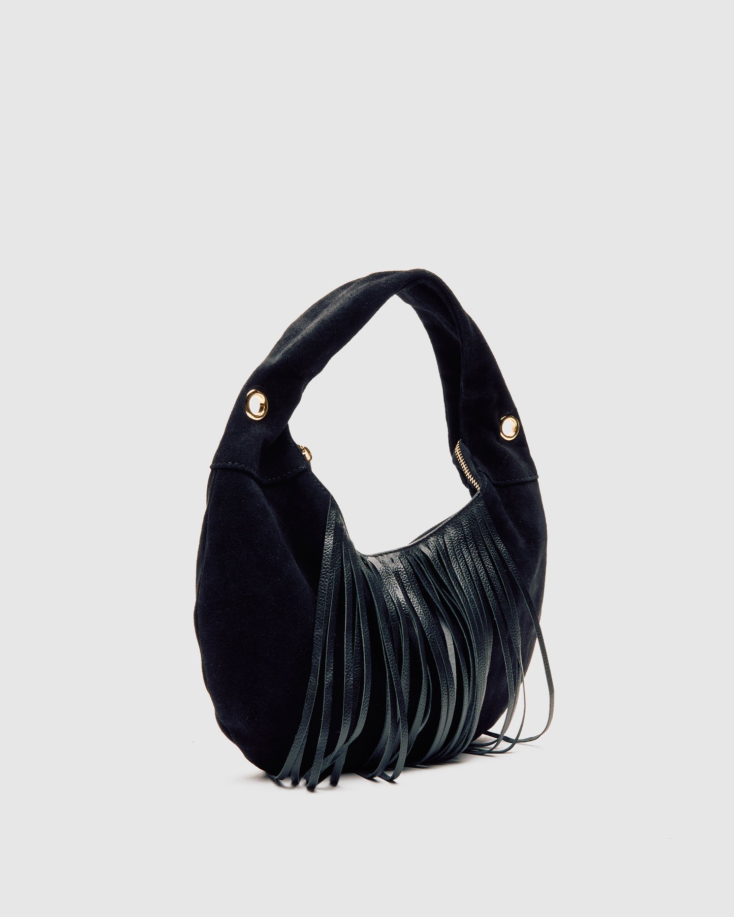 Núnoo Mini Gabi Suede Fringe Black w. Gold Small bag Black