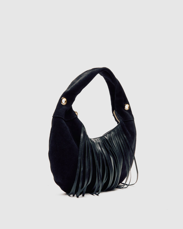 Núnoo Mini Gabi Suede Fringe Black w. Gold Small bag Black