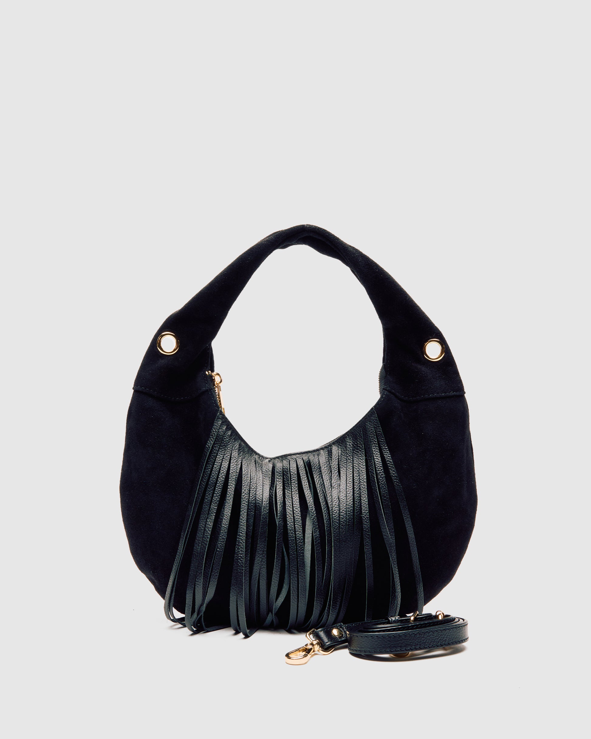 Núnoo Mini Gabi Suede Fringe Black w. Gold Small bag Black