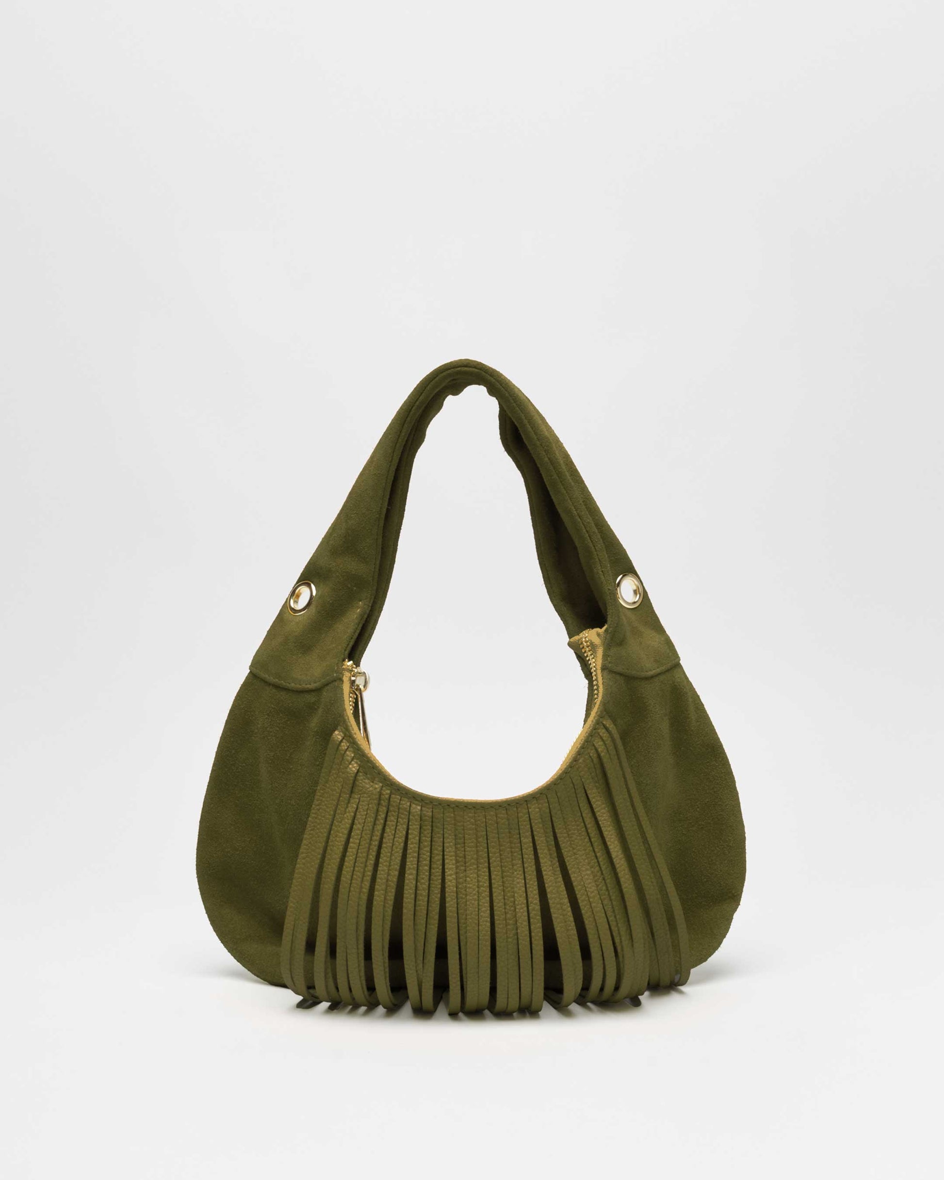 Núnoo Mini Gabi Suede Fringe Dark Olive w. Gold Small bag