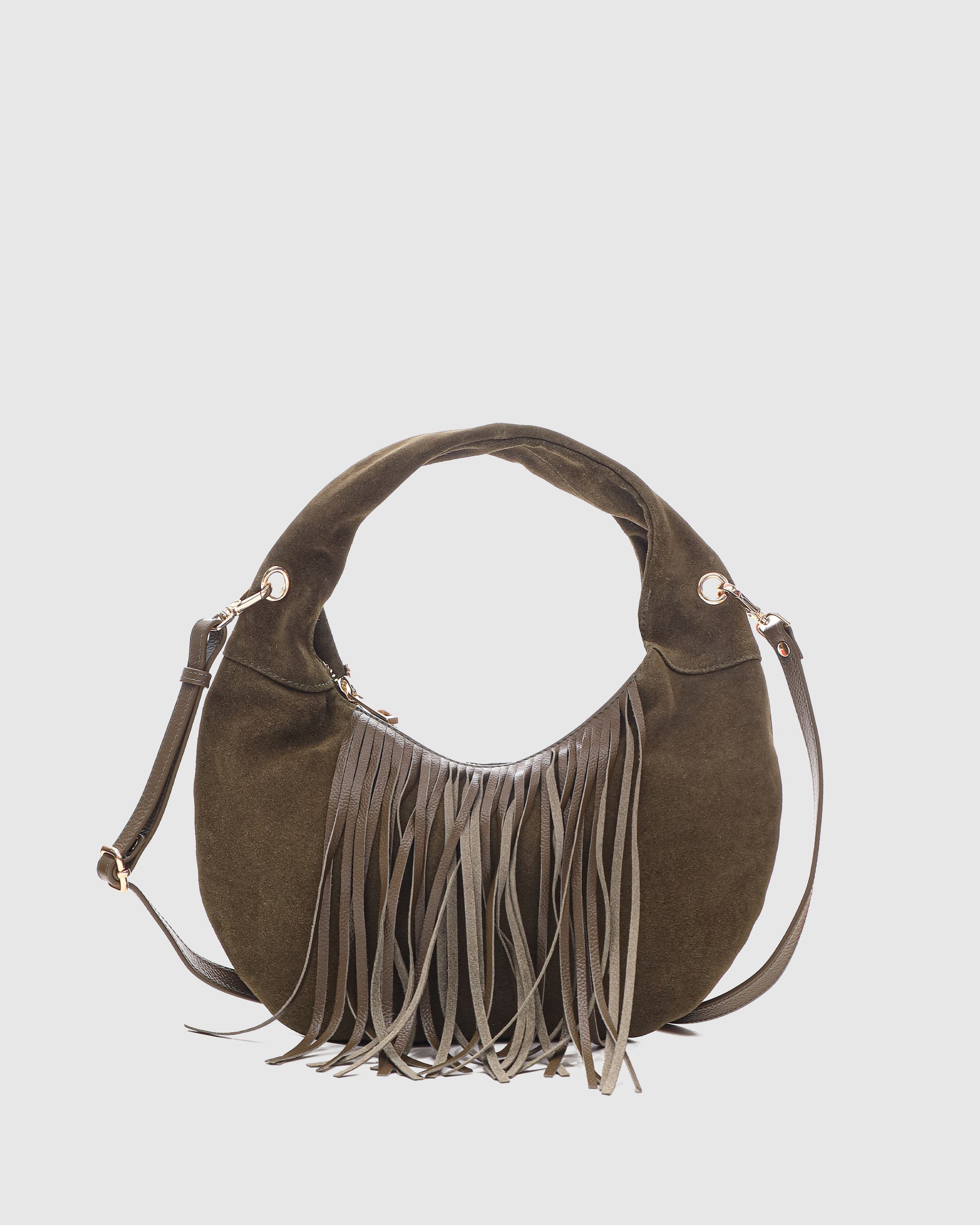 Núnoo Mini Gabi Suede Fringe Dark Olive w. Gold Small bag Dark Olive