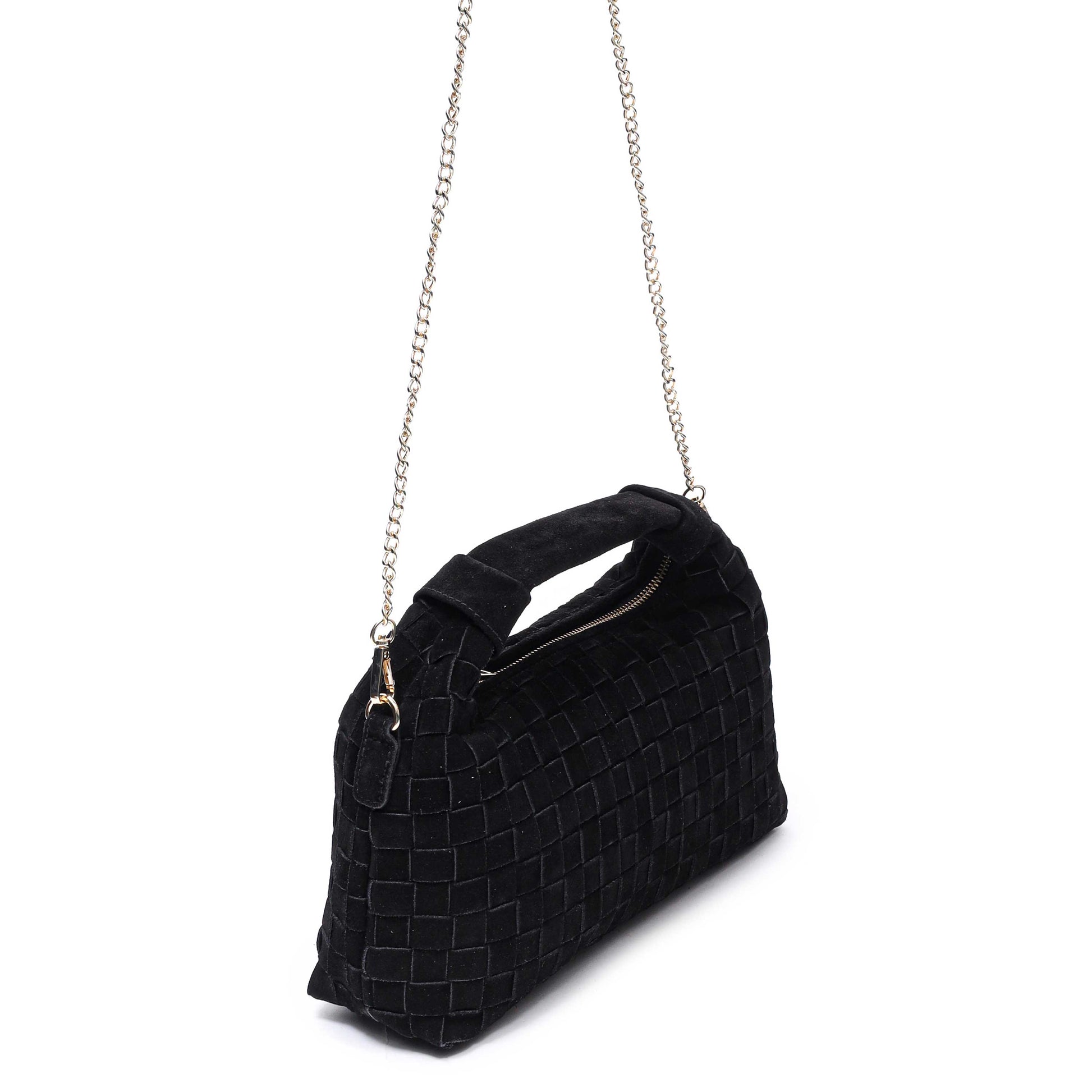 Núnoo Dandy braided suede black w. Gold Small bag Black